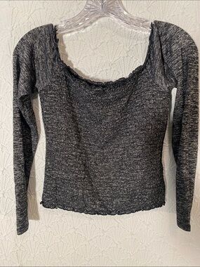 Hollister Heathered Black Smocked Scoop Neck Top Size Large